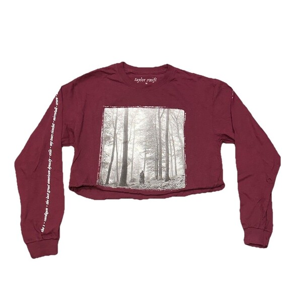 Taylor Swift In the Trees Folklore Soundtrack‎  Crop Shirt Color Maroon RARE - Picture 1 of 5
